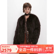 付智恩蘆葦花 芬蘭進口狐貍毛典雅輕盈年輕感圓領皮草外套女 深炭灰 S