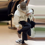 小紅書(shū)爆款短款雙拉煉連帽夾棉外套女秋冬季新款小個(gè)子寬松顯瘦百 云朵白 L