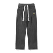 PANCOAT470g雙面搖粒絨潮牌休閑褲情侶寬松春夏加絨重磅男生長褲 灰色 S