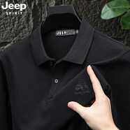 JEEP SPIRIT高端純棉刺繡翻領(lǐng)POLO衫男2025春秋新款寬松休閑中年商務(wù)T恤衫男 黑色 M