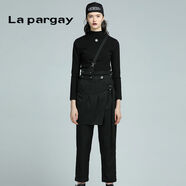 Lapargay納帕佳新款女裝春秋季黑色休閑長褲寬松背帶褲直筒褲 黑色 S
