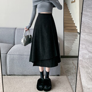蕓玫兒（yunmeier）半身裙2025年秋冬裝新款裙子燈芯絨半身裙女秋冬復古顯瘦中長(cháng)款遮 黑色 S