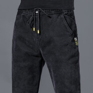 望了型夏季牛仔褲男薄款松緊腰牛仔褲男寬松彈力哈倫褲春秋夏季新款薄款 K451 黑色 【高彈力】 L 【105-120】