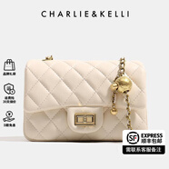 CHARLIE&KELLI CK品牌包包女包2025新款520情人節禮物鏈條菱格包小香風(fēng)單肩斜挎 白色淺金有logo（金色內里）