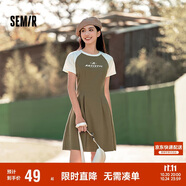 森馬連衣裙女收腰插肩袖夏季字母印花收腰針織短裙101324114040