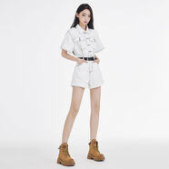 藝沃服飾復(fù)古牛仔連體褲套裝女夏季薄款2025新款小個(gè)子時(shí)尚顯瘦連 白色 L