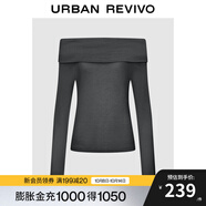 UR2025秋季新款女裝氣質(zhì)簡約一字領(lǐng)修身短款針織衫UWM950089 冷灰 S