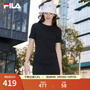 FILA 斐樂(lè)針織連衣裙2025夏季新款時(shí)尚休閑開(kāi)叉顯瘦修身T恤長(zhǎng)裙 正黑色-BK S 160/80A/S