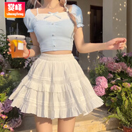 賞峰蕾絲白色半身裙女2025高腰早秋新款設(shè)計感不對稱蛋糕花邊裙子長裙 158白色 S