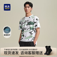 HLA海瀾之家短袖T恤男25新款吸濕排汗?jié)M身印花短袖男夏HNTBJ2J246A 米白花紋Q6 M /170推薦63~68kg