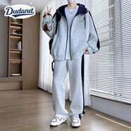 Dudant國際品牌秋冬季運動(dòng)服套裝男青少年時(shí)尚潮牌衛衣初中高中學(xué)生男裝 8870淺灰[上衣+褲子] M80-100斤可穿