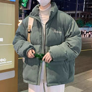 格斯嵐帝2025新款刺繡燈芯絨棉衣男士外套冬季棉服情侶面包服加絨加厚棉襖 軍綠色 XL （推薦140-160斤）