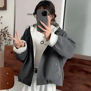 西子若蘭2025韓版加厚棉衣上衣顯瘦拼接連帽設計款棉服秋冬季保暖外套女 深灰色 M85-118斤 均碼