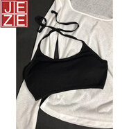 JEZE美式辣妹夏季新款套裝女鏤空抽褶防曬針織罩衫長(cháng)袖吊帶薄兩件套 黑色吊帶 L 100-130斤