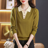 阿瑪施（AMASS）哥弟適用針織上衣春秋時(shí)尚洋氣媽媽打底衫秋裝2025年新款女裝秋冬 芥黃 3XL 【138-150斤穿】