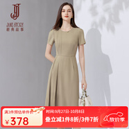 經(jīng)典故事（JANE STORY）2024新款夏季高級感短袖純色大氣廓形裙子高級感收腰顯瘦氣質(zhì)長(cháng)裙 卡其色 L