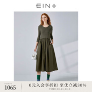 EIN【零壓感針織】EIN言文藝拼接修身針織衫連衣裙女秋款 橄欖綠 M