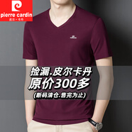 皮爾卡丹（pierre cardin）2025夏季休閑男士V領(lǐng)短袖t恤中青年潮流冰絲男裝雞心領(lǐng)半袖體恤男 紅色 L 175
