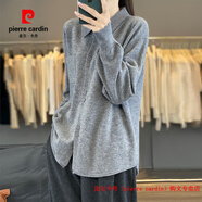皮爾卡丹（pierre cardin）品牌高檔輕奢秋冬純羊毛女POLO領(lǐng)針織開衫寬松休閑毛衣外套外搭上 品牌高端新品-灰色 M