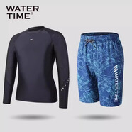 Wa&NaWaterTime潛水服 男士泳衣游泳沖浪長袖上衣長褲防曬溫泉泳褲套裝 黑色上衣+叢林花語沙灘褲【兩件套】 M