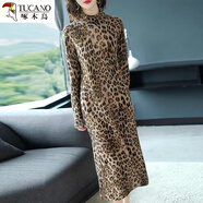 啄木鳥秋冬天鵝絨加厚豹紋底裙寬松修身Look中長(zhǎng)裙女士大尺寸底襯衫 033#豹紋【春秋款不加絨】 M 建議斤內(nèi)