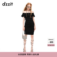 DZZIT地素毛衫連衣裙春秋純欲辣妹一字肩荷葉袖女 黑色 M