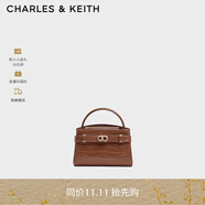 CHARLES&KEITH鱷魚(yú)紋凱莉包手提斜挎婚包包女包生日禮物CK2-50270880-1 Chocolate Croco巧克力鱷魚(yú)紋色（新色） S