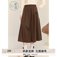 紫涵（ZIHAN）紫涵蝴蝶結(jié)拼接半身裙女2024冬季新款甜美高腰寬松中長款A(yù)字裙子咖色L