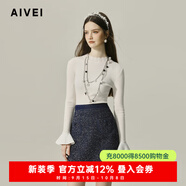 AIVEI欣賀艾薇2024秋季簡(jiǎn)約氣質(zhì)喇叭袖半高領(lǐng)打底針織衫C757017B 米白 M