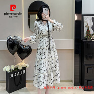 皮爾卡丹（pierre cardin）新款法式氣質(zhì)v領(lǐng)連衣裙女士韓國chic印花長(cháng)裙高腰減齡顯瘦蛋糕裙 圖片色 S