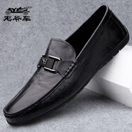 老爺車（WECKER）香港高端品牌新款皮鞋男休閑鞋真皮男士皮鞋軟牛皮透氣商務(wù)豆豆鞋 黑色【8518四季款】 38