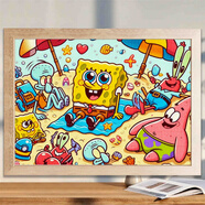 山頭林村海綿寶寶周邊拼圖帶相框桌面擺件小尺寸生日禮物兒童積木玩具 圖11 配實(shí)木相框_1500片拼圖(87x57cm)