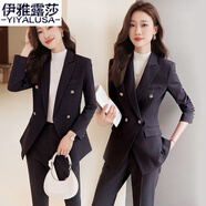 伊雅露莎條紋小西裝女職業(yè)套裝春秋免燙高端通勤西服商務(wù)正裝工作服895-1 單件黑條紋西裝 3XL