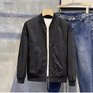 AX阿瑪尼休閑純色外套帥氣潮牌男士棒球領(lǐng)插肩袖成熟夾克衫春秋款 黑色夾克J08 M 80-100斤