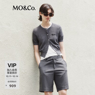 MO&Co.針織開衫細(xì)支綿羊毛織嘜胸牌薄款短款短袖針織衫開衫夏摩安珂 深花灰色 S 160