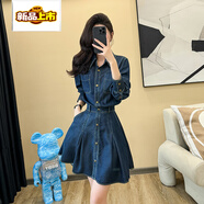 初徑2025新款實(shí)拍秋季連衣裙打底疊穿百褶短裙牛仔休閑春秋荷葉邊 深藍色 S 【建議95斤以下】