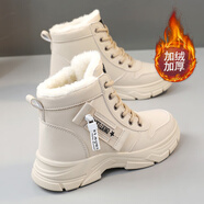 GUQIAN雪地靴女2025秋冬季棉鞋女皮毛一體保暖加絨女士休閑靴子女鞋靴 卡其色【加絨】 37 (235mm)