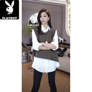 花花公子（PLAYBOY）疊穿神器不規則下擺休閑寬松顯瘦針織馬甲女簡(jiǎn)約背心毛衣秋冬新款 咖啡色 均碼 的 80-140斤可穿
