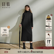 日著【商場(chǎng)同款】運(yùn)動(dòng)感連衣裙2025秋季新款寬松小高領(lǐng)羊毛長(zhǎng)裙子 靜影黑 S