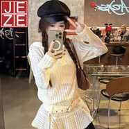 JEZE韓系鏤空蕾絲荷葉邊長袖連衣裙女2025早春新款小眾微透連帽衛(wèi)衣裙 白色(送腰帶)【z】 M 96-107斤