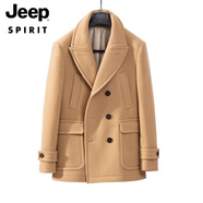 JEEP SPIRIT秋冬新款紳士經(jīng)典復古重磅羊毛呢pea coat海軍雙排扣外套大衣 卡其色 2XL