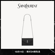 YSL圣羅蘭 女士CASSANDRE ENVELOPE粒面皮革鏈條錢包 黑色銀鏈 U