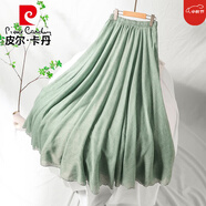 皮爾卡丹（pierre cardin）綠色棉麻半身裙女春秋高腰雙層民族風(fēng)禪意女裝新中式長(zhǎng)裙亞麻裙子 淺綠色 M 85C165CM以下