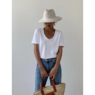 NEVA HU 白色正肩t恤女夏2025新款韓版寬松打底衫休閑v領(lǐng)短袖上衣 白色_現貨 S