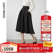 朗姿【朗姿Basic衣櫥】王楚然同款法式小香風(fēng)黑色半裙赫本風(fēng)大擺裙 黑色2 M