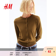 H&M【徐若晗同款】女裝毛針織衫秋慵懶短款打底衫m(xù)iu系薄開衫0579541 橄欖綠 XXS 155/76