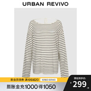 UR2025秋季新款女裝休閑撞色條紋系帶圓領針織衫UWH950129 米白條紋 S