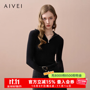 AIVEI欣賀艾薇2025秋季半拉鏈針織衫極簡(jiǎn)風(fēng)內搭外穿針織XRV5513B 黑色 S