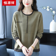 恒源祥媽媽裝秋冬圓領(lǐng)針織衫女寬松大碼洋氣長(cháng)袖t恤打底衫遮肚毛衣薄款 綠色 3XL (建議145-155斤