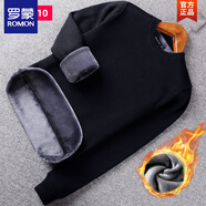 羅蒙（ROMON）內搭V領(lǐng)加絨加厚毛衣男士冬季低領(lǐng)保暖打底衫青年雞心領(lǐng)爸爸毛衫 1310R黑色 （圓領(lǐng)加絨） 加厚 M 170
